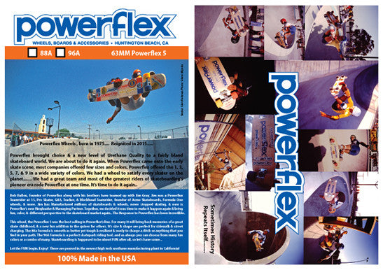 Powerflex Wheels , born in 1975.... Reignited in 2015.....  Powerflex Story on Packaging of Powerflex 5 Re-Release 2016